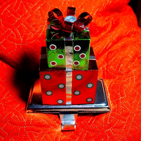 Holiday presents ,stocking hook/ holder for mantle /shelf, metal weighted heavy - Picture 1 of 14